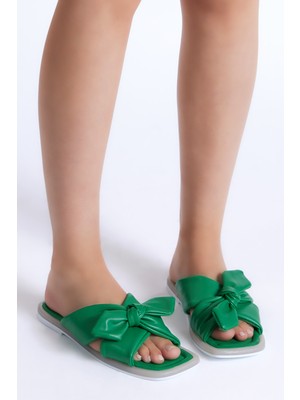 Tonny Black Kadın Yeşil Fiyonklu Çapraz Bantlı Terlik