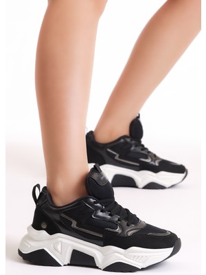 Tonny Black Kadın Siyah Beyaz Poli Taban Yanı Şerit Detaylı Yüksek Taban Sneaker