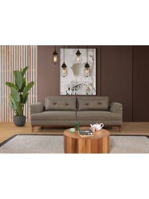 Perla Sofa Madrid Üçlü Yataklı Kanepe Koyu Kahve Kazayağı