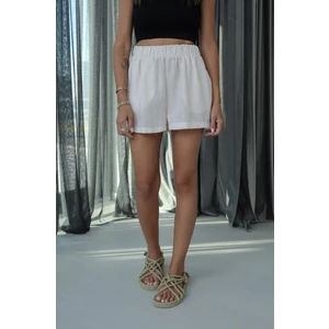 Ekru Ince Keten Şort