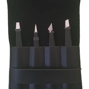 Deri Çantalı 4'lü Paslanmaz Çelik Cımbız Seti - Siyah TWZSET4001