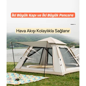 - 4 Tarafı Kare Tenteli Tam Otomatik Kamp Çadırı 4-6 Kişilik 240*240*155