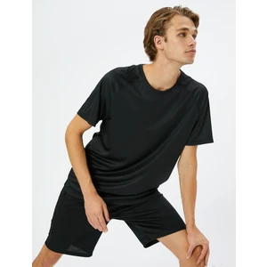 Basic Spor Tişört Reglan Kol Bisiklet Yaka Dokulu