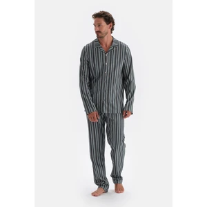 Füme Gömlek Yaka Çizgili Pamuk Modal Pijama Takımı