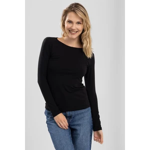 Kadın Pamuklu Bisiklet Yaka Uzun Kollu Penye Basic Body Siyah