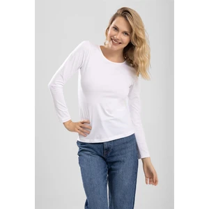 Kadın Pamuklu Bisiklet Yaka Uzun Kollu Penye Basic Body Beyaz