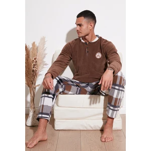 Regular Fit Bisiklet Yaka Kışlık Yumuşak Dokulu Polar Pijama Takımı Erkek Pijama Takımı 6096100