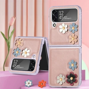 Deri Çiçek Telefon Kılıfı Için Samsung Galaxy Z Flip 4 (Yurt Dışından)