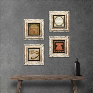 Stone Hırka-i Şerif, Vav, Esma'ül Hüsna, Hilye-i Şerif Çerçeveli Taş Duvar Tablosu 4’lü Set - Dekoratif Modern Sanat, Ev ve Ofis Dekoru |TK4-744|