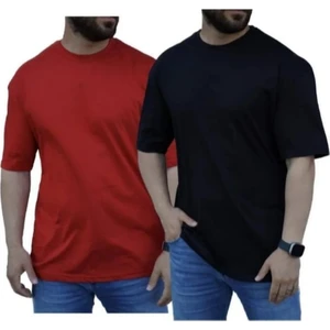 Erkek 2li Rahat Kalıp Kısa Kol Basic Bisiklet Yaka Oversize T-Shirt
