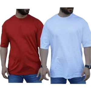 Erkek 2li Rahat Kalıp Kısa Kol Basic Bisiklet Yaka Oversize T-Shirt