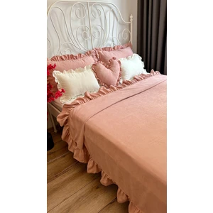 Decamor Home Fırfırlı Pudra Pembe Yatak Örtüsü Seti Çift Kişilik