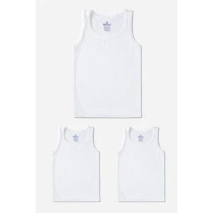 Erkek Çocuk Beyaz Oval Yaka Likralı Klasik Atlet 3'lü Paket Beyaz