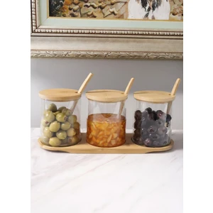 The Mia Bambu Kapaklı Borosilikat Cam Reçellik 3lü Set