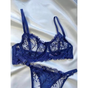 Lacivert Brode Sütyen Takım,  Kadın Sexy Iç Çamaşırı,bayan Dantel Tül Fantezi Iç Çamaşırı