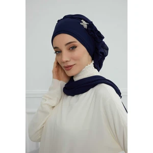 Aisha's Design Yandan Fırfırlı Gümüş Aksesuarlı Şifon Hazır TÜRBAN,HT-106,HT-106