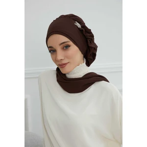 Aisha's Design Yandan Fırfırlı Gümüş Aksesuarlı Şifon Hazır TÜRBAN,HT-106,HT-106