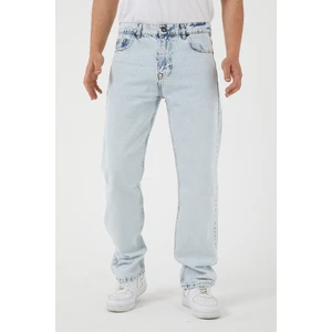 Erkek Açık Mavi Baggy Düz Bol Kesim Kot Pantolon