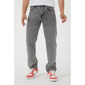 Erkek Açık Gri Baggy Düz Bol Kesim Kot Pantolon