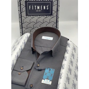 Klasik Uzun Kol Lacivert Kahve Çizgili Erkek Gömlek Lacivert