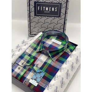 Klasik Uzun Kol Renkli Keten Cotton Cepsiz Yaka Düğmeli Erkek Gömlek Yeşil