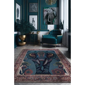 Nuh'un Gemisi Koleksiyonu Fil, Çiçek Desenli Art Deco Tarzı Vintage Halı,Çok Renkli Maksimalist Halı