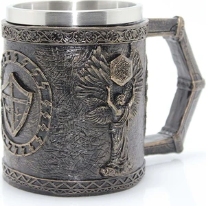 Keyfim Shop Tapınak Şovalyeleri Kabartmalı Kupa 3D Oyma Paslanmaz Çelik Kupa