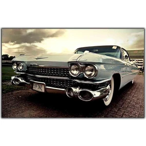 Tablo Dekor Gri Cadillac Klasik Araba Kanvas Tablo