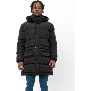 Su ve Rüzgar Geçirmez Kalın Şişme Siyah Uzun Mont