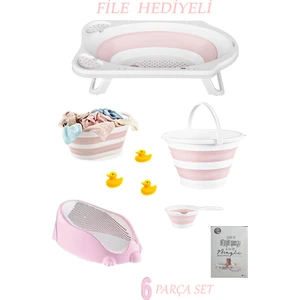 6'lı Bebek Küvet Set (Fileli) Cm-6 Parça Pembe Set Katlanır
