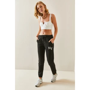 Siyah Beli Lastikli Baskılı Jogger Eşofman Altı 3YXK8-47522-02