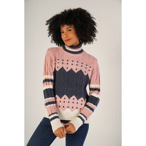 Trist Star Kadın Kemik Jakarlı Saç Yürütme Desenli Balıkçı Yaka Yün Kazak TRIST-6152