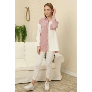 Kareli Uzun Kollu Gömlek 1756-GÜL Kurusu/beyaz