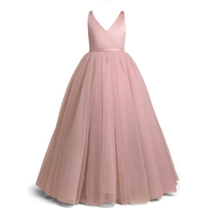 Kids Life Çocukların Dünyası Pudra Rengi Kız Çocuk Elbise Balo, Doğum Günü Mezuniyet Elbise