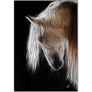 Tablo Dekor Beyaz Saçlı Boynu Bükük At Yağlı Boya Dokulu Tablo