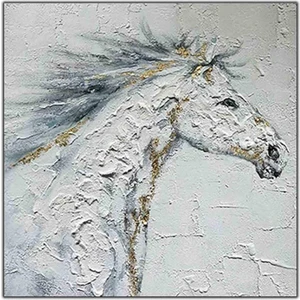 Tablo Dekor Altın Dokulu Beyaz At Orijinal Yağlı Boya Tablo