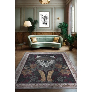 Nuh'un Gemisi Koleksiyonu Kurt, Çiçek Desenli Art Deco Tarzı Vintage Halı,Çok Renkli Maksimalist Halı