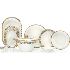 Tılsım Jade Yemek Takımı 60 Parça 12 Kişilik Yeşil Bone China Desenli