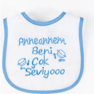 Anneannem Beni Çok Seviyo Yazılı Erkek Bebek Su Geçirmez Mama Önlüğü