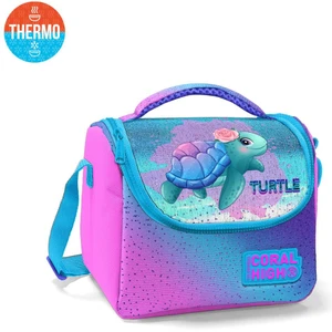 Coral High Açık Pembe Mavi Kaplumbağa Desenli Thermo Beslenme Çantası