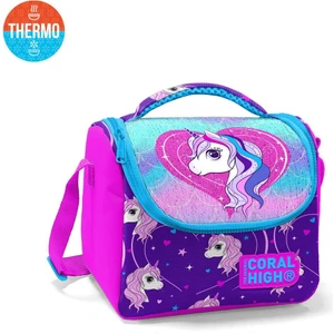 Coral High Mor Pembe Unicorn Desenli Simli Thermo Beslenme Çantası