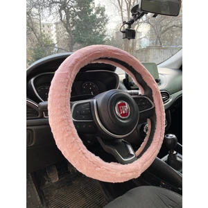 Oto Aksesuarcım Yumuşak Tüylü Peluş Direksiyon Kılıfı Pudra Pembe