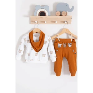 Fularlı Baby Desenli 3'lü Erkek Bebek Takım