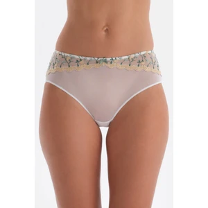 Ekru Çiçek Nakış Detaylı Hıpster Külot