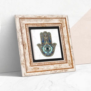 Fatma Ana Eli (Hamsa) Taş Duvar Tablosu Çerçeveli Duvar Dekoru Wall Art T1-01