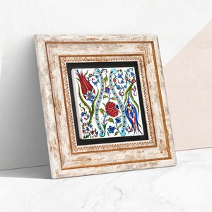 Çini Sanatı Lale Taş Duvar Tablosu Çerçeveli Duvar Dekoru Wall Art T1-185