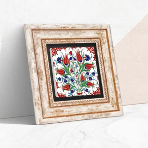 Çini Sanatı Lale Taş Duvar Tablosu Çerçeveli Duvar Dekoru Wall Art T1-186