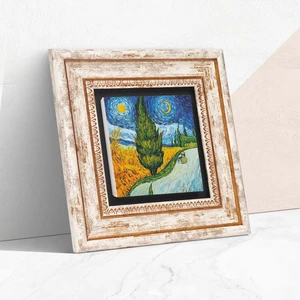 Pinecone Stone Van Gogh Selvili ve Yıldızlı Yol Çerçeveli Taş Duvar Tablosu – Dekoratif Modern Sanat, Ev ve Ofis Dekoru |TK1-292|