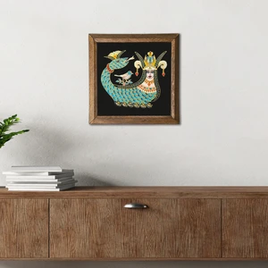 Şahmeran Taş Duvar Tablosu Ahşap Çerçeveli Duvar Dekoru Wall Art 25x25cm W1-08