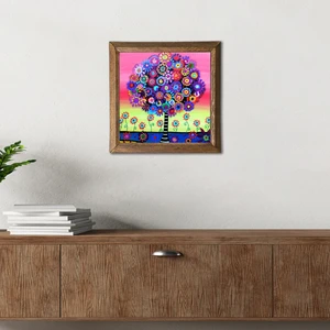 Pinecone Stone Karla Gerard Hayat Ağacı Ahşap Çerçeveli Taş Duvar Tablosu – 25x25 cm Dekoratif Modern Sanat – Ev ve Ofis Dekoru |W1-09|